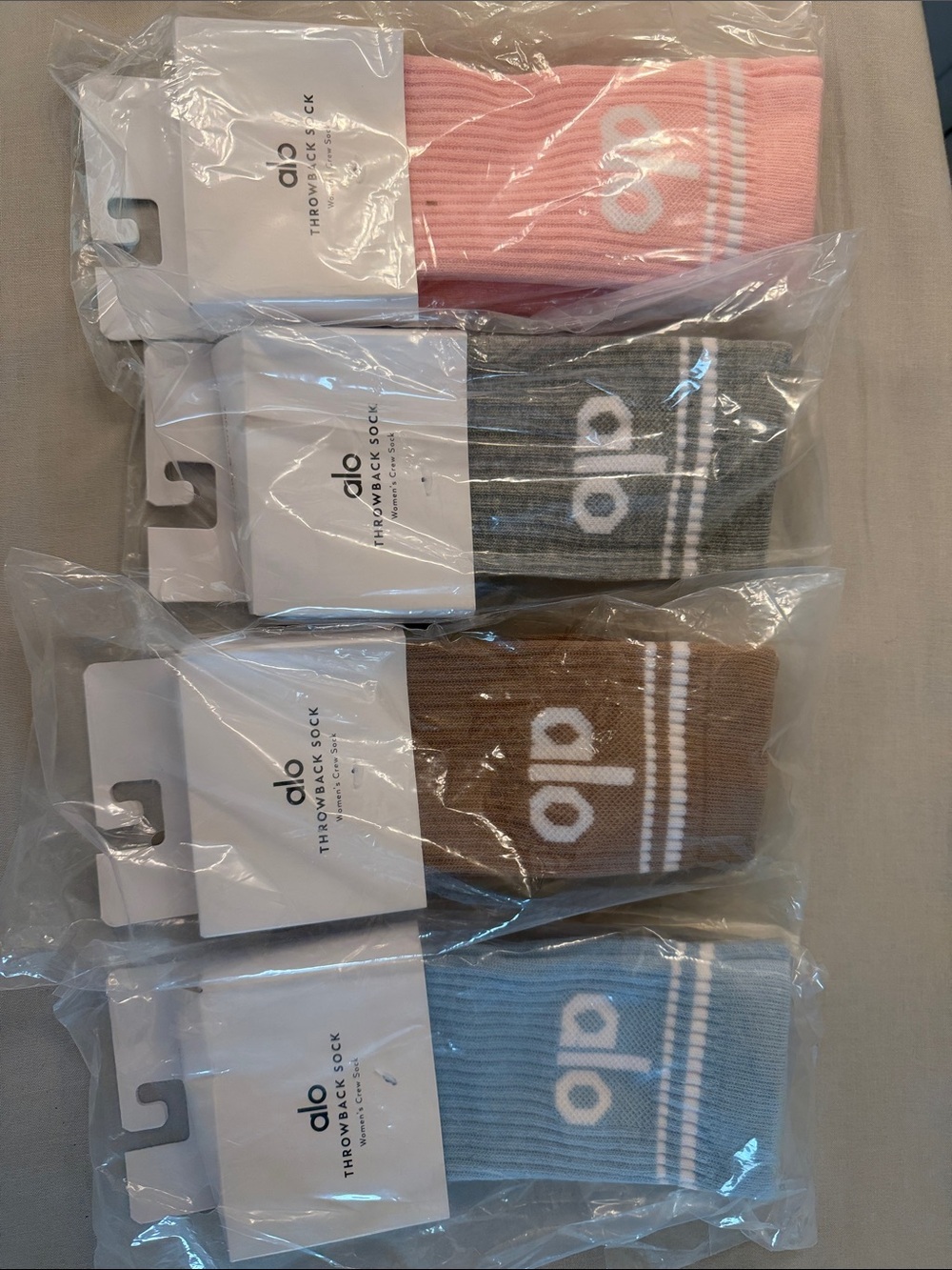 ALO Yoga Men’s Crew Socks — Pink, Gray, Brown, Blue (4-Pack)